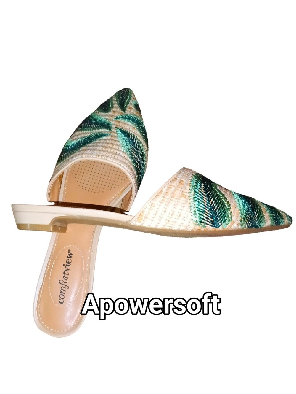 Comfortview Palm Embroidered Raffia Point Toe Mules Size 8